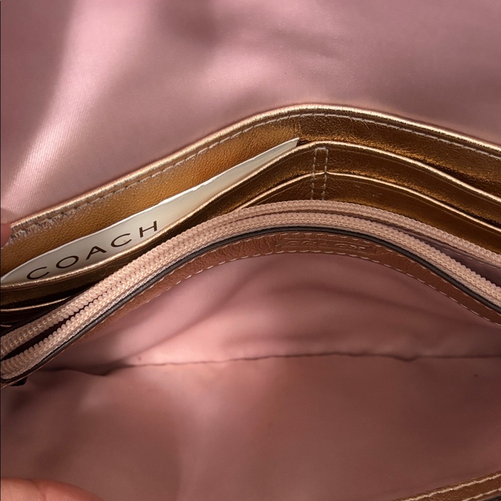 Coach Rose Gold Metallic Signature Turnlock Wristlet - Picture 4 of 4